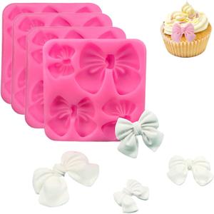 4 Pcs Bow Chocolate Mold, Bow Molds for Chocolate, Bow Silicone Mold, Candy Bows, Bow Molds Silicone, Bow Fondant Mold for Birthday Party DIY Cake Supplies Wedding Decoration (Pink,White)