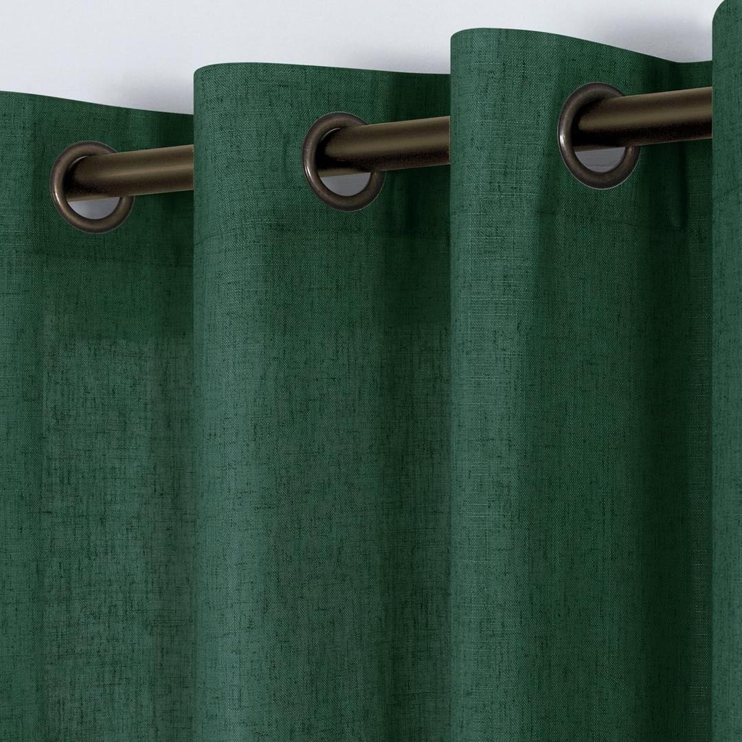 KOUFALL Hunter Forest Green Curtains for Bedroom,Sheer Linen Curtains for Living Room 63 Inch Length,Dark Pine (36"W x 63"L (Pack of 2))