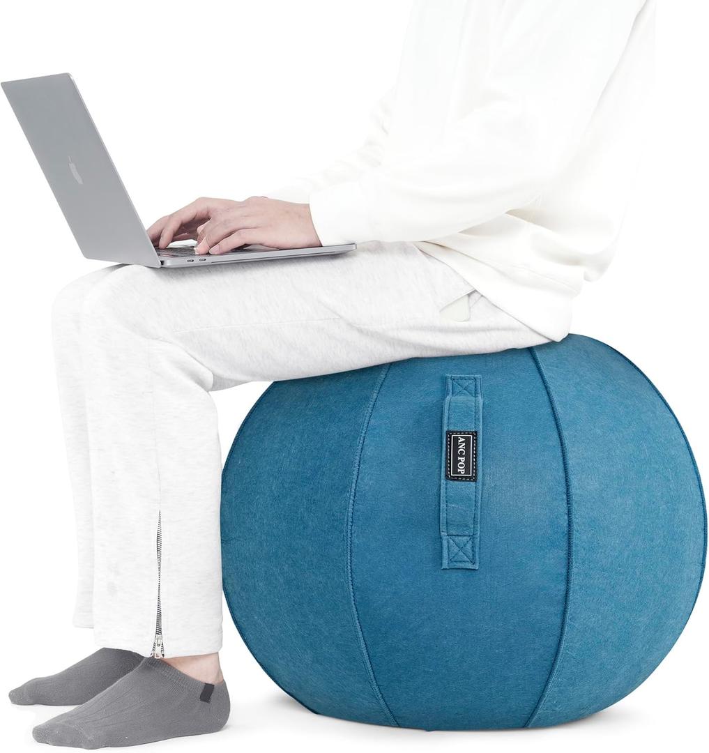 Yoga Ball Exercise Ball, Anti Slip Stability Ball Chair, 25 Heavy Duty Large Gym Ball for Fitness, Balance and Core Workout with Cover, Easy Clean (Ocean Blue)