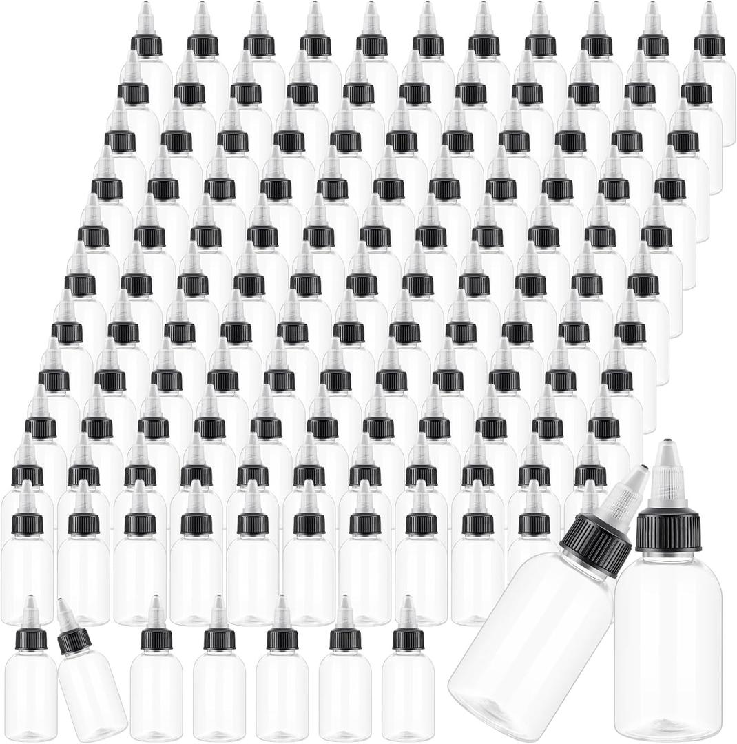 Irenare 100 Pcs 1oz Plastic Squeeze Bottles with Twist Cap Lids 30ml Clear Dispensing Bottles Empty for Sauces, Oil, Paint, Tattoo Ink, Crafts (Clear)