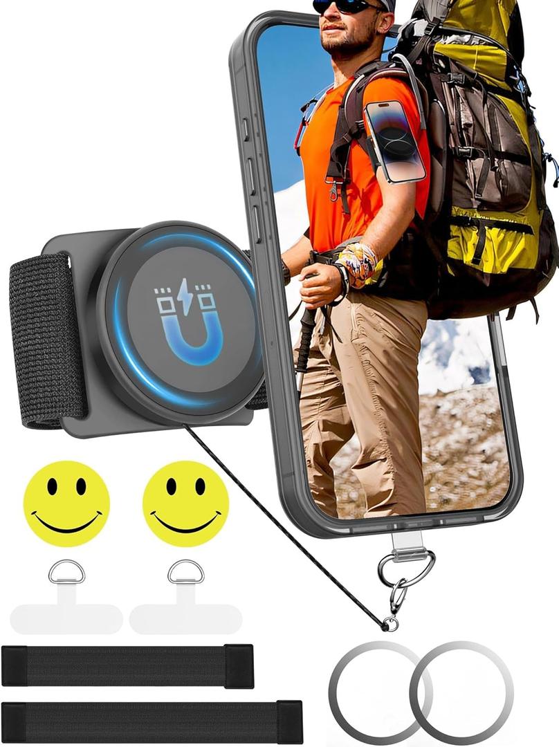 TOPGO [2 Generation Upgrad] Running Phone Holder for iPhone [360 Rotatable & Built-in Retractable Rope] Magnetic Wrist Phone Holder, Magsafe Armband for iPhone 17 Pro and Android (Black, 2 Straps)