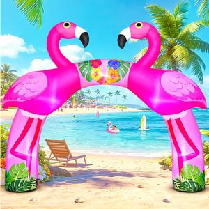 KOOY 12FT Summer Inflatables Flamingo Arch, Built in LED Lights Flamingos Party Decorations, Blow Up Flamingo Yard Decor for Summer Luau Hawaiian Tiki Tropical Party, Outdoor, Garden, Yard Lawn