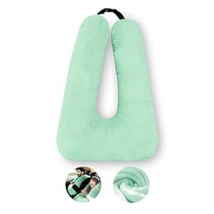 Travel Pillow, Travel Pillow for Kids, Sleeper Hold Pillow Travel, Removable U-Shaped Pillow for Adults and Children to Support Head and Body in The Back Seat of Long Car Trips (Light Green)