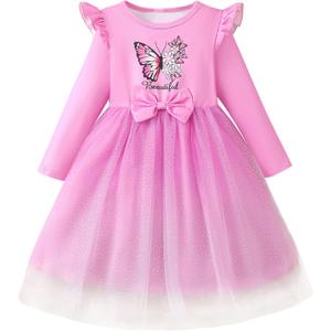 Toddler Girls Dress Gifts: Ruffle Long Sleeve Tulle Tutu Fall Winter Casual Christmas Party Dresses for 2-7T (5-6 Years)