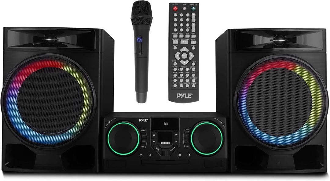 Pyle CD Stereo System with Bluetooth, MP3/DVD/CD Playback, Dual USB Recording CD Player with Speakers, Black Mini Stereo System with Subwoofer, FB Radio, 160W Digital Amplifier & Remote Control