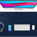 Aothia Leather Desk Pad Protector, Mouse Pad & Office Mat - Non-Slip PU Leather Desk Blotter, Laptop & Writing Pad - Waterproof for Office & Home (Dark Blue, 36" x 17")