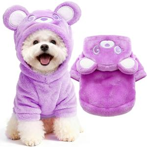 Dog Hoodie with Bear Ears Fleece Dog Sweater for Small Dogs French Bulldog Clothes Puppy Costume for Small Dogs XS Winter Clothes Cozy Pet Fleece for Cats (Medium, Purple)