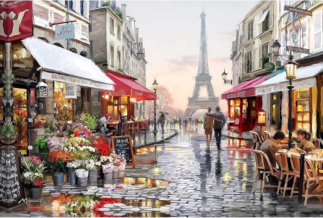 Jigsaw Puzzles 1000 Pieces for Adults - Paris Flower Street Landscape - Wooden Puzzle - Unique Holiday Gift Suitable for Teenagers and Adults, Home Decoration(75x50cm)