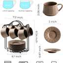Espresso Cups Set, 4 Oz Porcelain Coffee Cups with Saucer and Metal Stand Small Cappuccino Cups Set of 6 Demitasse Cups for Espresso, Latte, Cafe Mocha, Cappuccino, and Tea, Brown