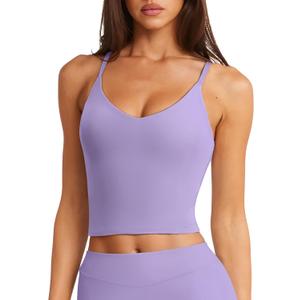 LASLULU Womens Adjustable Spaghetti Strap Sports Bra V Neck Wireless Padded Yoga Bra Camisole Workout Crop Tops (Purple, XL)