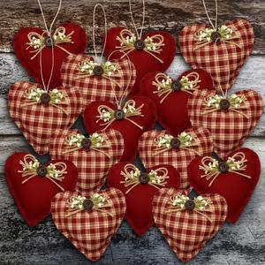 SmoothNovelty 12 Pcs Valentine Heart Ornaments for Tree 3.54 Inch Vintage Fabric Heart Shape Tree Decoration Rustic Red Pink Plaid Baubles Hanging Ornaments for Valentine's Day Wedding Anniversary