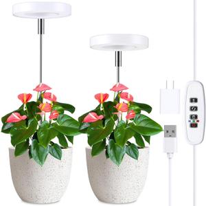 2 Pack LED Grow Lights for Indoor Plants, Full Spectrum Plant Light with Adjustable Height 7.8"-26", 3 Colors 5 Dimmable, Auto Timer 3/9/12H, Plant Growing Lamps with Succulents Herbs