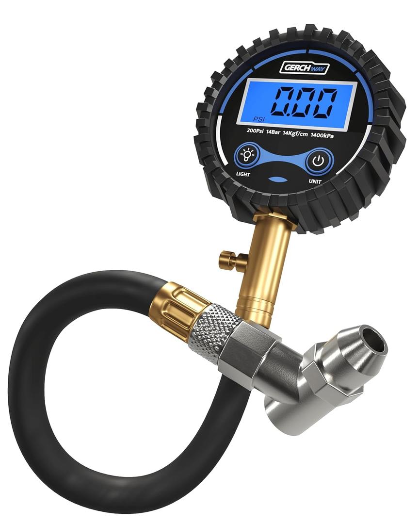 Digital Tire Pressure Gauge 200 PSI - Accurate Air Pressure Gauge for Tires with Easy-to-Read Numbers & 45 Angle Chuck