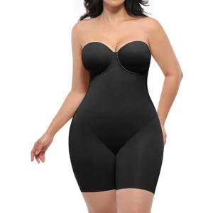 SHAPELLX Shapewear for Women Strapless Bodysuits Tummy Control Body Shaper Butt Lifting Shapewear with Removable Straps (Black), L