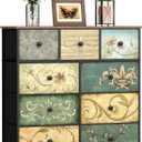 Tohomeor Dresser with Drawers for Bedroom Chest of Drawers Fabric Dresser for Closet,Nursery Entryway Hall Tree TV Stand for Living Room Retro Floral Pattern Drawers Wooden Top (9 Drawers), 11.8"D x 39"W x 39.4"H