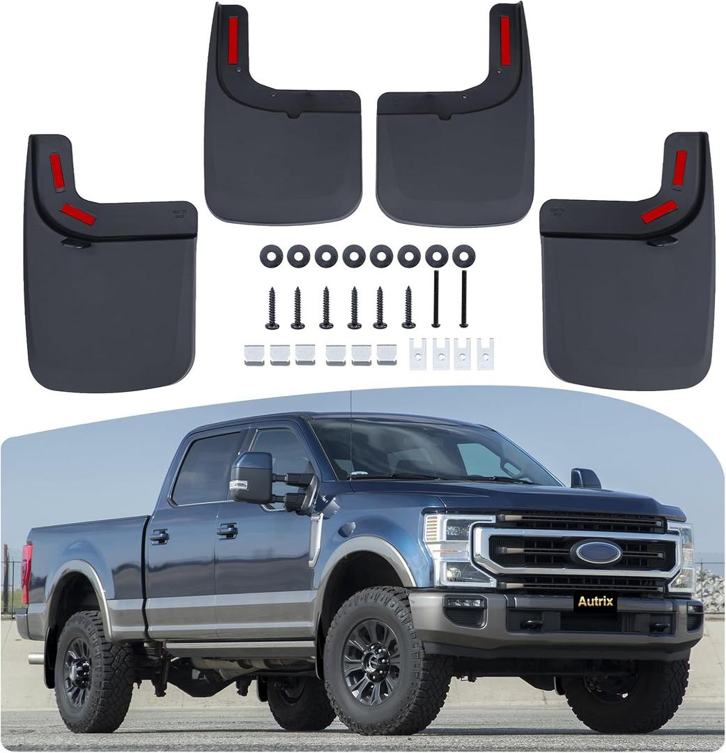 Mud Flaps Guards for 2017-2025 Ford F250/F350 Super Duty w/Single Rear Wheels & w/OEM Fender Flares, Front & Rear Splash Guards for Pickup Trucks 4PCS
