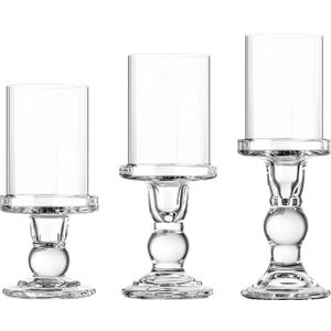 3 Pcs Modern Crystal Glass Hurricane Candle Holders Set, Elegant Roman Column Style with Windproof Glass Shades, Ideal for Pillar Candles, Wedding & Home Dcor