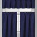 Fancy Collection 3 Pieces Faux Silk Blackout Kitchen Curtain Set Tier Curtains and Valance Set Solid Navy Blue Window Set Thermal Backing Drapes Assorted Colors New