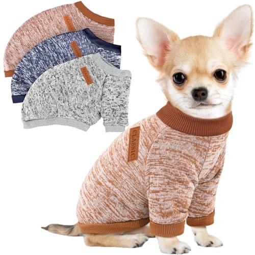3 Pack Dog Sweaters for Small Dogs Girl Boy Winter Fleece Clothes Warm Soft Dog Sweatshirt Outfit for Dogs Cats Pet Apparel, Size: XS