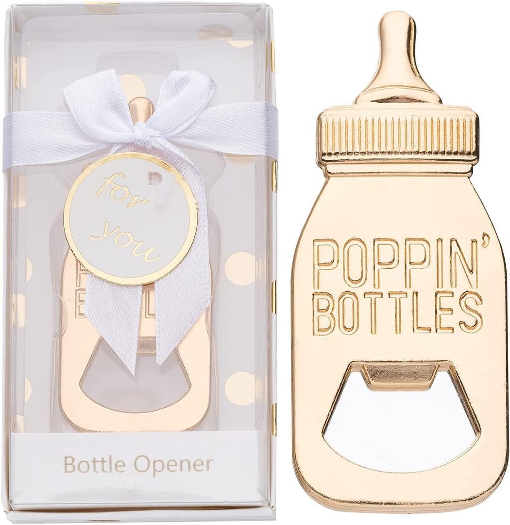 YKLIGTN 50PCS Baby Bottle Openers for Baby Shower Favors, Gifts, Decorations, or Souvenirs with Gift Box, Popping Design for Boy or Girl