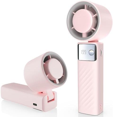 YOSHENMO Portable Handheld Turbo Fan - Foldable Mini Fan with Air Turbo Tech, 1-199 Speed Adjustment, 20H Runtime, LED Display, Battery-Powered for Indoor/Outdoor Use Nude Pink