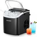 EUHOMY Countertop Ice Maker Machine with Handle, 26.5lbs Per Day, 9 Ice Cubes Ready in 6 Mins, Auto-Cleaning Portable Ice Maker with Basket and Scoop, for Home/Kitchen/Camping/RV (Black)