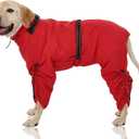 FUAMEY Full Body Dog Coat,Warm Dog Fleece Jackets with Harness Built in Windproof Dogs Snowsuit Zip up Pet Four Legged Pets Jumpsuit Winter Outfit Cold Weather Coats for Extra Large Dogs Red XXL