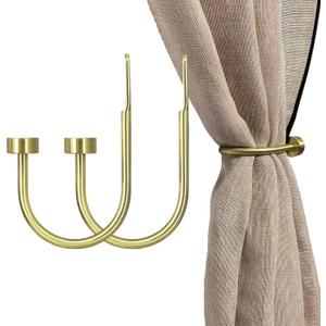 Quality Curtain Holdbacks, Solid Steel Curtain Holdback with Disk Finial,Electroplate Finishes, Set of 2 Window Curtain Tieback Hooks,Brass Brushed