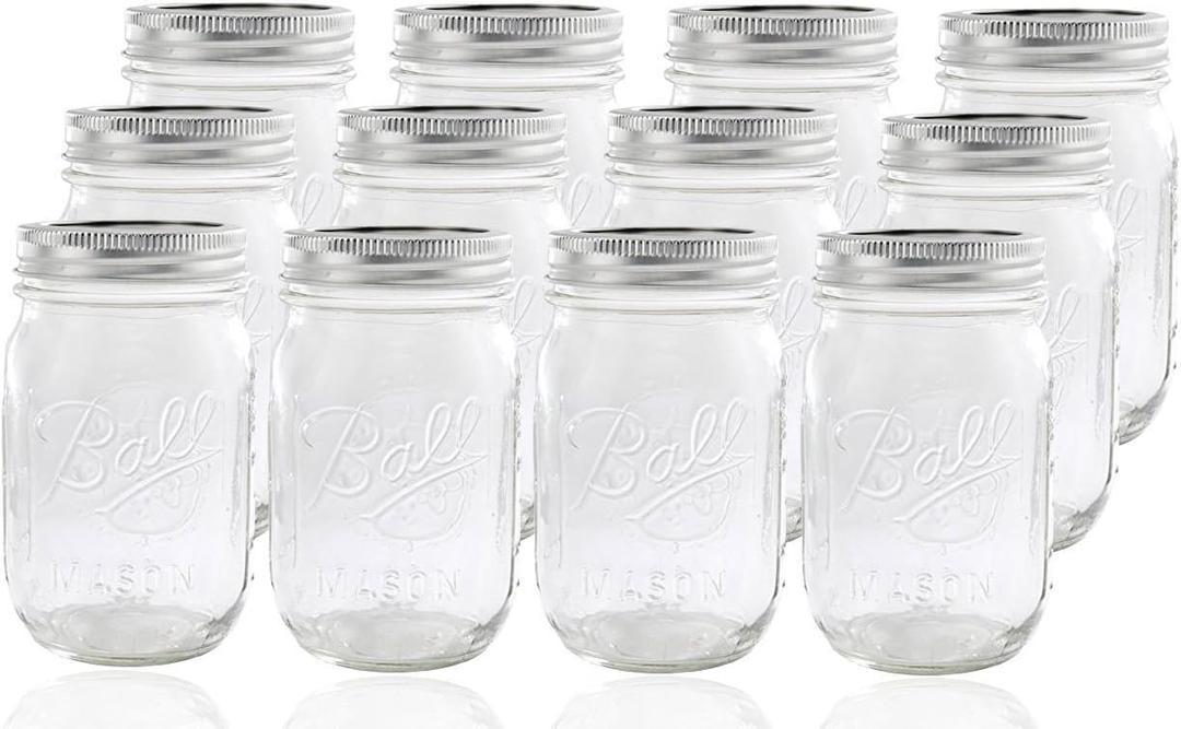 Ball Glass Mason Jar with Lid and Band, Regular Mouth, 12 Jars