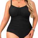 Aqua Eve Plus Size Swimsuit for Women Tummy Control One Piece Bathing Suit Vintage Swimwear (Black) 18W