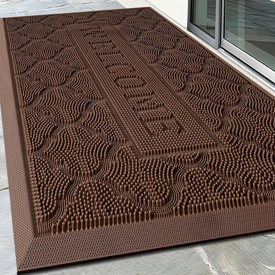 FRAMICS Heavy Duty Rubber Doormat 24x36 Inches - Non-Slip Outdoor Welcome Mat for Front Door Entrance, Waterproof Dirt Trapper for Shoes, All Season Brown Doormat