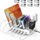 Charging Station for Multiple Devices,75W 6 Port Multi USB C Fast Charger Station with 7 Mixed Charging Cables,USB Charging Dock Compatible with iPhone, Samsung, iPad, Tablet and More