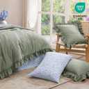 BLOOMHAVEN Full Comforter Set - 7 Pieces Ruffle Sage Green Bedding Sets, Shabby Chic Farmhouse Bed in a Bag Full with Ruffle Comforter, Floral Sheets, Pillowcases & Shams