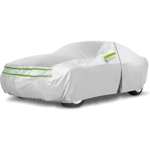 All Weather Universal Car Cover, Waterproof Snow Proof UV Proof Scratch Proof Bird Droppings Proof with Driving Cab Zipper, Fit for Sedan Body Length 205" to 216" - Silvery