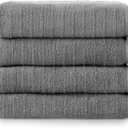 Welhome James 100% Cotton Textured Stripe Towels - 4 Pack Bath Towels, Soft & Absorbent, Gray, 4 Piece Bath Towel