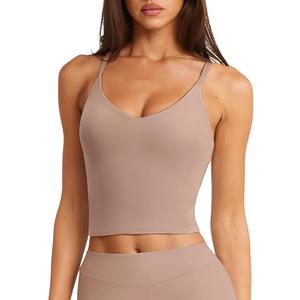 LASLULU Womens Adjustable Spaghetti Strap Sports Bra V Neck Wireless Padded Yoga Bra Camisole Workout Crop Tops, XL