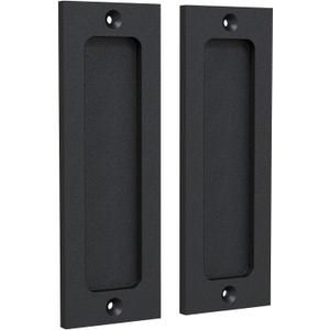 6" Finger Flush Pulls for Closet Pocket - Sliding Barn Door Handle Set - Pull Recessed Handle Rectangular Plate - Farmhouse Rustic Style - Matte Black - 2 Pack