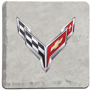 C5, C6, C7, C8 Corvette Logo Stone Tile Coasters (Individual) 4"x 4" - Officially Licensed by GM (C8 Logo)