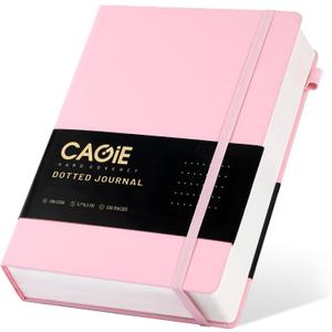 CAGIE Bullet Dotted Journal Notebook 320 Pages 100 GSM Paper Hardcover A5 Dot Grid Notebook Leather Journals for Writing Women Men Work Journaling, Pink