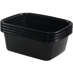 12 Quart Plastic Wash Basin Dish Pan Tub, 4 Packs, Black