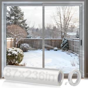 Thicken 87×236in Window Insulation for Winter - Fits Sliding Door French Door Clear Plastic for Patio Winterizing, Cuttable Heat Shrink Large Window Film with Double-Sided Tape