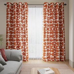 ColorBird Fall Decor Orange Mid-Century Modern Farmhouse Living Room Curtains, Light Filtering 84 Inches Long 2 Panels Set Grommet Patterned Drapes Window Treatment for Dining Room Bedroom