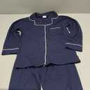 Aablexema Unisex Kids Pajamas Set Button-Down Long Sleeve Cotton Sleepwear Lounge Set(Navy,160/6-7y)