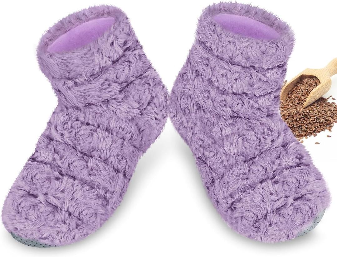 REVIX Microwavable Booties and Hot Feet Warmers for Women & Men,Heated Foot Warmer with Flaxseed Moist Heat Therapy for Foot Ankle, Cold Feet, Purple, S/M