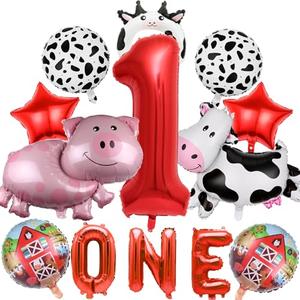 Farm Animal Party Balloons,40 Inch Big Mylar Foil Number 1 Balloon for kids 1st Birthday Party Decor,Farm Animal Theme Large Cow Pig Balloon ONE Letter Banner Balloon