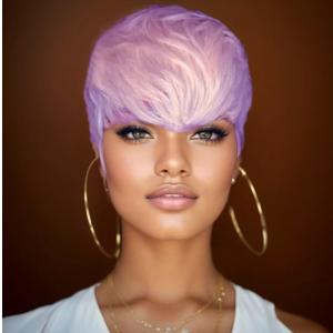 Short Pixie Haircut Synthetic Wig for Black Women - Short Hairstyle - Purple