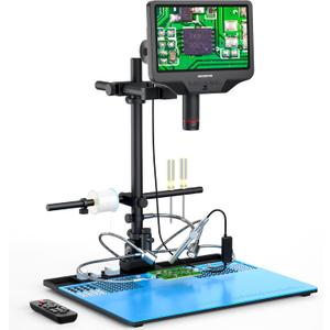Andonstar AD409 Max HDMI Digital Microscope with Soldering Station, Endoscope, 10.1 inch LCD Screen, 300X USB Electronic Microscope Camera for Professional PCB Soldering, Supports Windows PC
