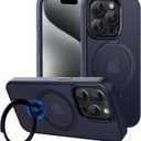 CACOE Magnetic Case for iPhone 15 Pro 6.1 inch with 360 Rotatable Ring Stand, Compatible with MagSafe Car Phone Mount, Cases Cover Phone Holder for Desk Meeting/Videos Dark Blue
