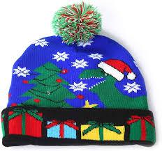 Blowata Christmas Hat Light Up Christmas Knitted Beanie Hat, Cute Cartoon Design Xmas Knit Cap with 6 Colorful LED Lights