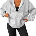 LilyCoco Womens Oversized Sweatshirt Zip Up Hoodie Long Sleeve Shirt with Pockets Grey Small (M)